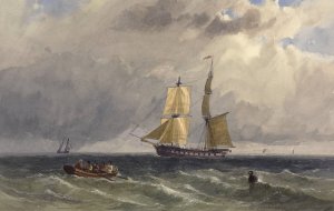 Siddende draperet kvinde. Hojre hand fatter om en slange. I venstre hand holder hun et spejl by Hendrik Krock Oil Painting