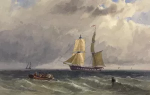 Siddende draperet kvinde. Hojre hand fatter om en slange. I venstre hand holder hun et spejl by Hendrik Krock Oil Painting