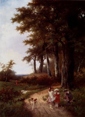 Children Picking Flowers in a Park by Hendrik Pieter Koekkoek Oil Painting