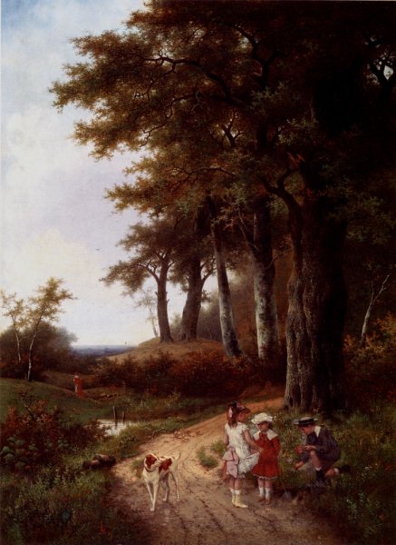 Main Product Photo of Children Picking Flowers in a Park Painting by Hendrik Pieter Koekkoek