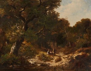 Figures On A Forest Path by Hendrik Pieter Koekkoek Oil Painting