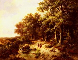 Woodland Travellers by Hendrik Pieter Koekkoek Oil Painting