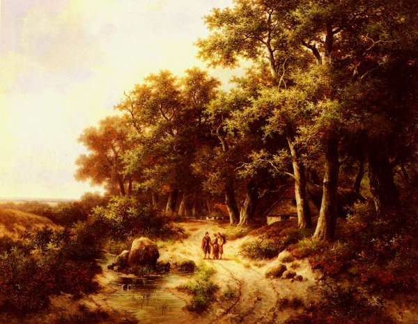 Main Product Photo of Woodland Travellers Painting by Hendrik Pieter Koekkoek
