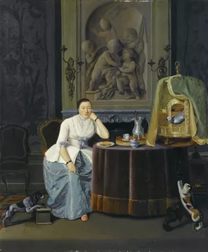 Interior with a lady sitting at a table Oil painting by Hendrik Pothoven