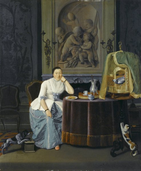 Interior with a lady sitting at a table  by Hendrik Pothoven - Hand-Painted Oil Painting Reproduction