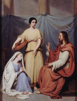 Jesus chez Marthe et Marie by Hendrik Scheffer Oil Painting