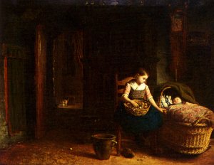 By The Cradle by Hendrik Valkenburg Oil Painting