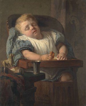 Child in high chair by Hendrik Valkenburg Oil Painting