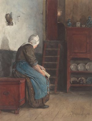 De treurende weduwe by Hendrik Valkenburg Oil Painting