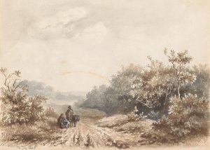 Landschap met een familie, een schaap en een hond by Hendrik Valkenburg Oil Painting
