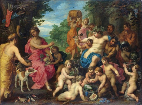 Bacchus and Diana  by Hendrik Van Balen - Hand-Painted Oil Painting Reproduction