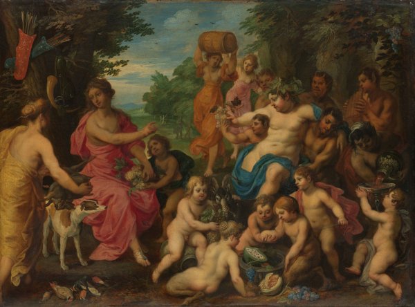 Diana Offered Wine and Fruit by Bacchus and his Retinue  by Hendrik Van Balen - Hand-Painted Oil Painting Reproduction