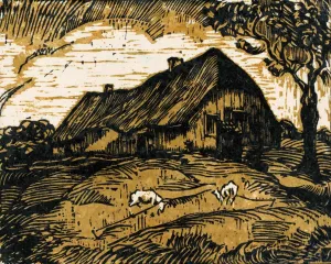 Boerderij met geiten Oil painting by Hendrik Van Der Straaten
