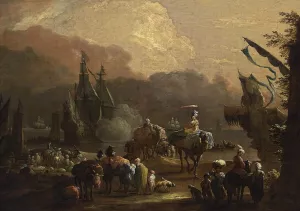 A Mediterranean Harbour Scene painting by Hendrik Van Minderhout