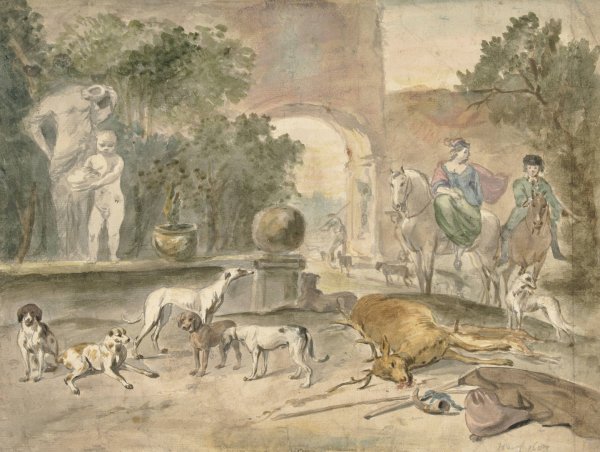 Jachttafereel  by Hendrik Verschuring - Hand-Painted Oil Painting Reproduction