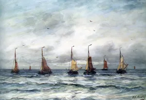 A Fishing Fleet by Hendrik Willem Mesdag Oil Painting