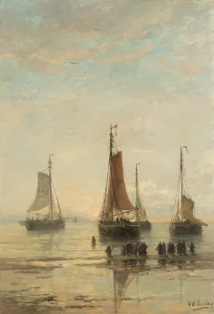 Bluff-Bowed Scheveningen Boats at Anchor by Hendrik Willem Mesdag Oil Painting