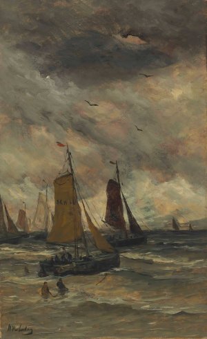 Bomschuiten At Sea by Hendrik Willem Mesdag Oil Painting