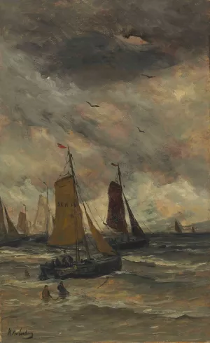 Bomschuiten At Sea by Hendrik Willem Mesdag Oil Painting