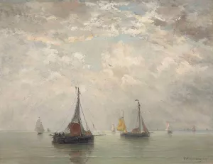 Bomschuiten in the breakers by Hendrik Willem Mesdag Oil Painting