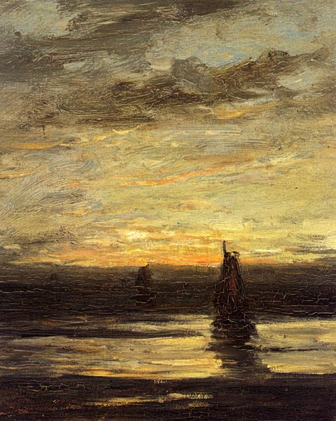 Main Product Photo of Fishing Boats At Dusk Painting by Hendrik Willem Mesdag
