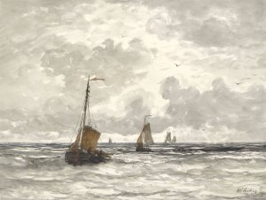 Fishing Boats on the Breakers by Hendrik Willem Mesdag Oil Painting