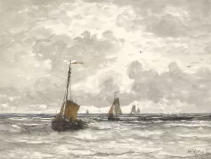 Fishing Boats on the Breakers by Hendrik Willem Mesdag Oil Painting