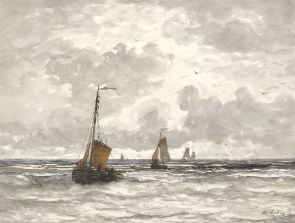 Main Product Photo of Fishing Boats on the Breakers  Painting by Hendrik Willem Mesdag