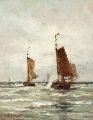 Fishing on the Choppy Sea near Scheveningen by Hendrik Willem Mesdag Oil Painting