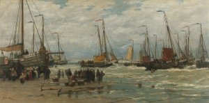 Fishing Pinks in Breaking Waves by Hendrik Willem Mesdag Oil Painting