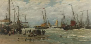 Fishing Pinks in Breaking Waves by Hendrik Willem Mesdag Oil Painting