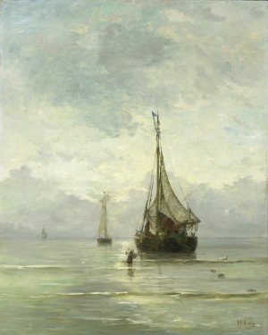 Kalme zee by Hendrik Willem Mesdag Oil Painting