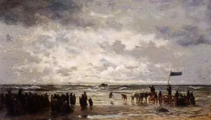 Le Depart Du Bateau De Sauvetage' painting by Hendrik Willem Mesdag