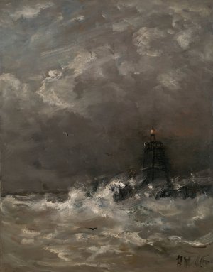 Lighthouse in Breaking Waves by Hendrik Willem Mesdag Oil Painting