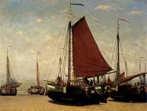 The Bomschuit Prinses Sophie On The Beach, Scheveningen by Hendrik Willem Mesdag - Oil Painting Reproduction