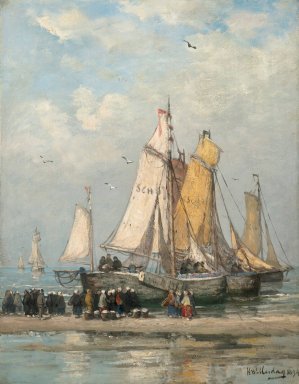 The Return Of The Fishing Fleet On Scheveningen Beach by Hendrik Willem Mesdag Oil Painting