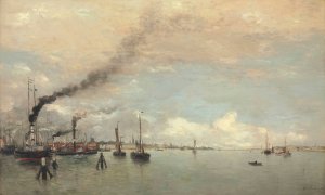 View Of A Harbor by Hendrik Willem Mesdag Oil Painting