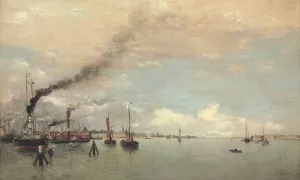 View Of A Harbor by Hendrik Willem Mesdag Oil Painting