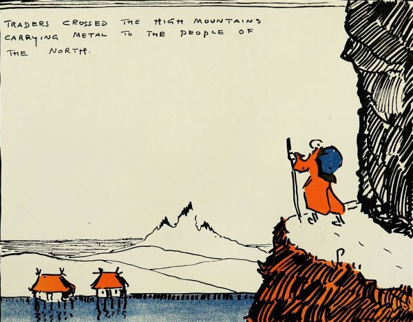 Main Product Photo of Traders crossed the high mountains carrying metal to the people of the north  Painting by Hendrik Willem Van Loon
