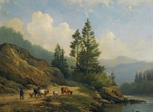 A Herd With Cattle In A Mountainous Landscape by Hendrikus Van De Sande Bakhuyzen Oil Painting