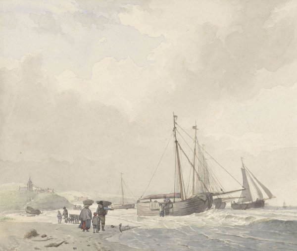 Gezicht op het strand bij Scheveningen  by Hendrikus Van De Sande Bakhuyzen - Hand-Painted Oil Painting Reproduction