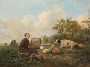 The Artist Painting a Cow in a Meadow by Hendrikus Van De Sande Bakhuyzen Oil Painting