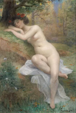 Female nude in a forest landscape by Henri Adrien Tanoux Oil Painting