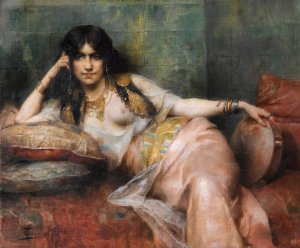 Odalisque With Tambourine by Henri Adrien Tanoux Oil Painting