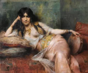 Odalisque With Tambourine by Henri Adrien Tanoux Oil Painting