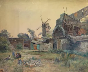 Moulins a Montmartre by Henri Arthur Bonnefoy Oil Painting