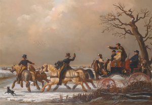 A Winter Carriage Ride by Henri Auguste D'Ainecy Montpezat Oil Painting