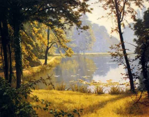 A Lily Pond painting by Henri Biva