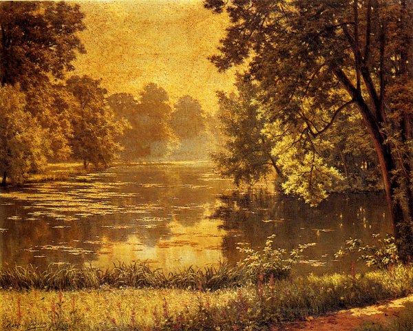 Main Product Photo of A Wooded River Landscape Painting by Henri Biva