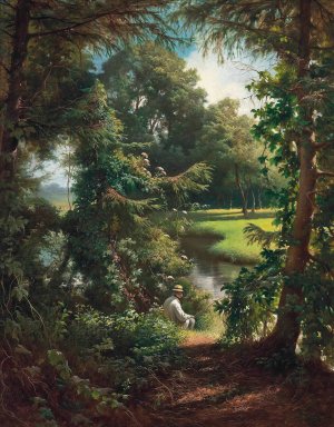 Fishing on a sunny afternoon by Henri Biva Oil Painting
